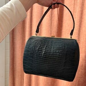 Elegant Black Crocodile-Embossed Handbag